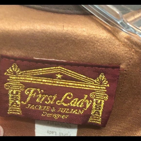 𝅺VINTAGE FIRST LADY  by JACKIE & JULIAN size 10 brown & rust silky jacket duster - Picture 12 of 16